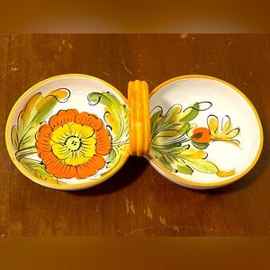 Vtg Hand Painted Double Dish With Handlejam/jelly/relish Made In Italy